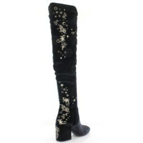 ASH Eros Velvet Boho Black Tall Boots Embroidered Over-The-Knee Sz 37 US 6.5 - Picture 2 of 16